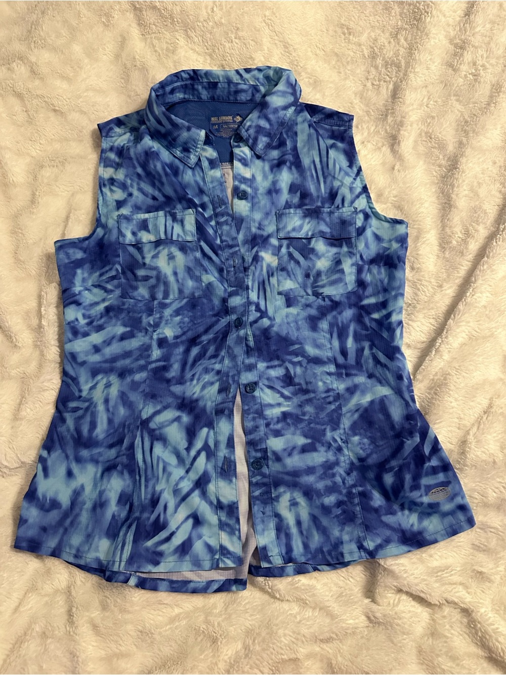 Reel Legends Blue Tie-Dye Sleeveless Button-Down Shirt